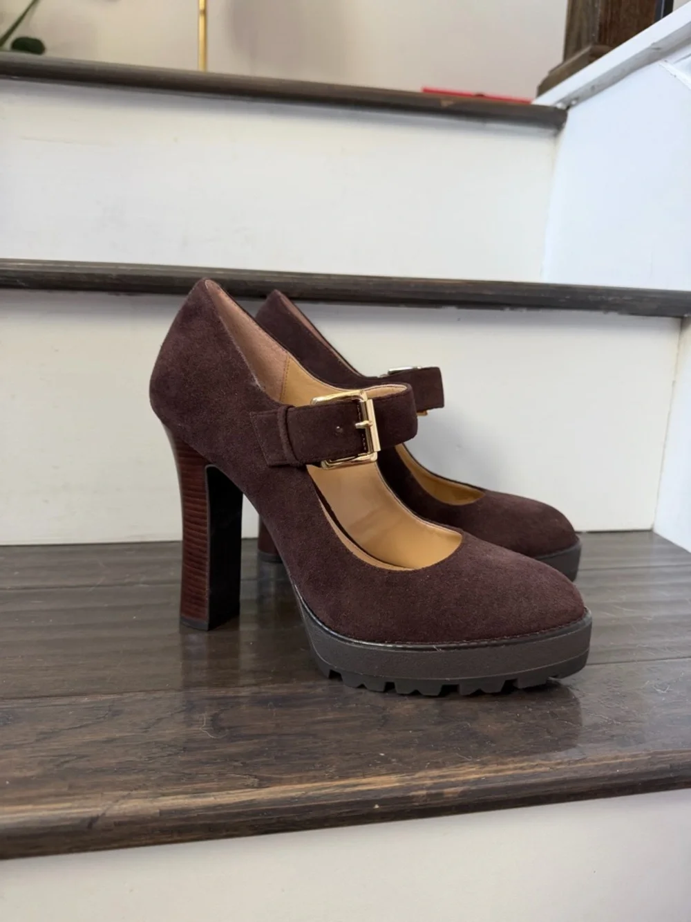 Michael Kors Chocolate Brown Suede Flynn Mary Jane Heels New With Defects sz 8